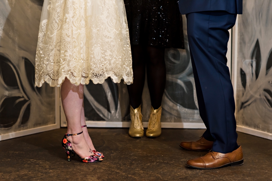 Wedding shoes during the ceremony.